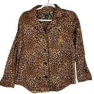 Lauren Ralph Lauren Leopard Print Button Shirt Womens M Animal Print